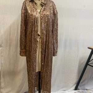 Sequin Longline Jacket in Rose Gold